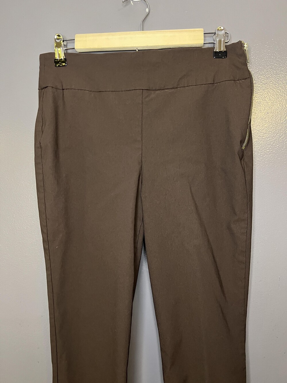 Chico's Pants Womens 6R Brown Twill Side Zip Straight Leg Dress Work Office